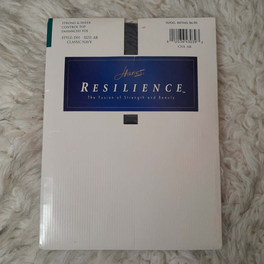 NWT Vintage Hanes Resilience Strong & Sheer Control Top Pantyhose Navy Size AB